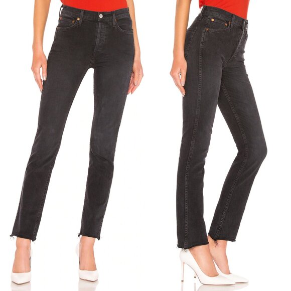 RE/DONE Originals Double Needle Long Denim Jeans in Black 85 - Picture 1 of 12